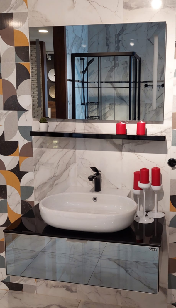 ork 21yly015000000 YALIKOY SIYAH CAM 90CM TKM BANYO DOLABI(BEYAZ LVB)